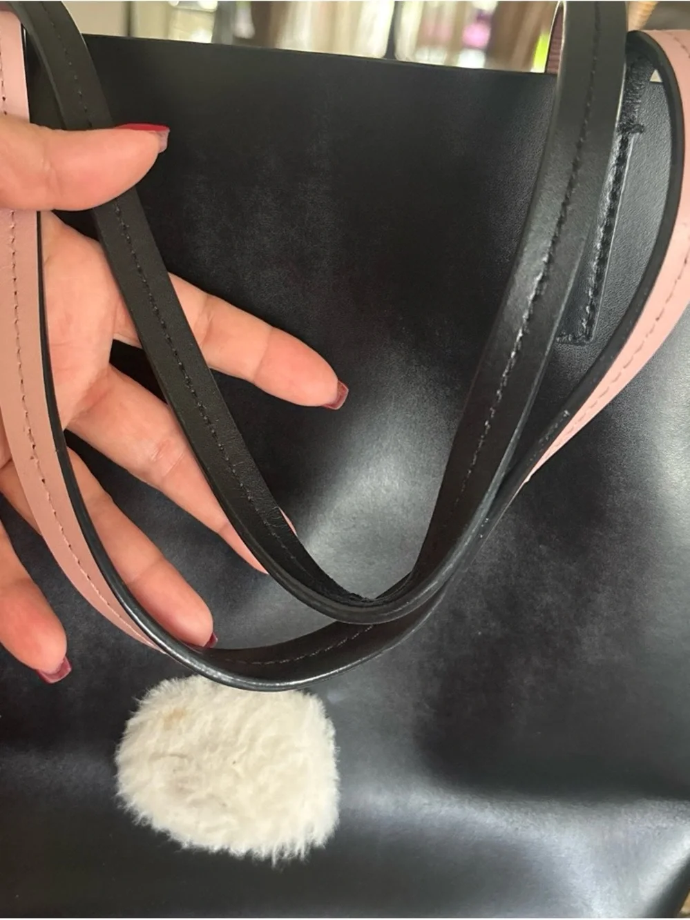 kate spade Black Leather Bunny Tote with Pink Trim